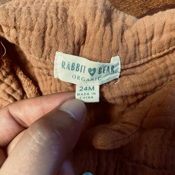 Rabbit + Bear Brown Organic Cotton Gauze Short Sleeve Button Up Shirt Baby 24M - Picture 5 of 8